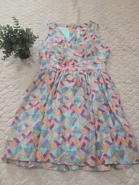 Alice Moon Moon Collection Vibrant 90s-Inspired Pastel Geo Dress, Size Large